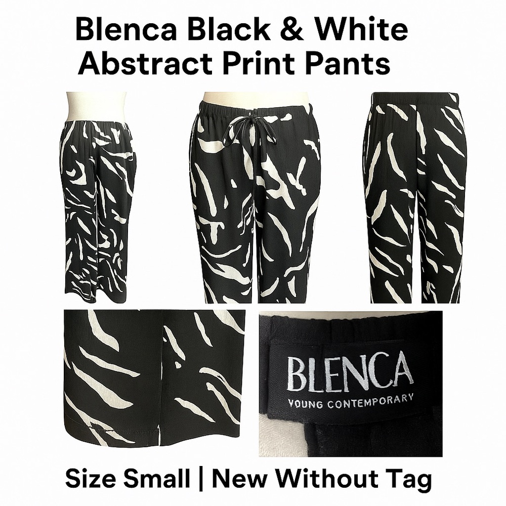 Blenca Black & White Abstract Print Pants | Size Small | New Without Tag